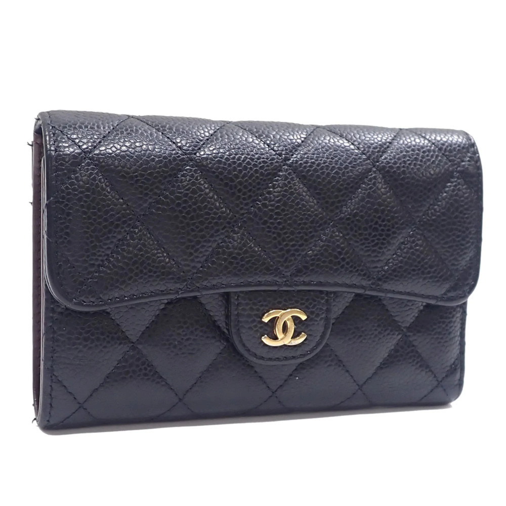 Chanel Tri-fold Long Wallet, Matelassé Classic Medium Flap, Women's, Black, C...